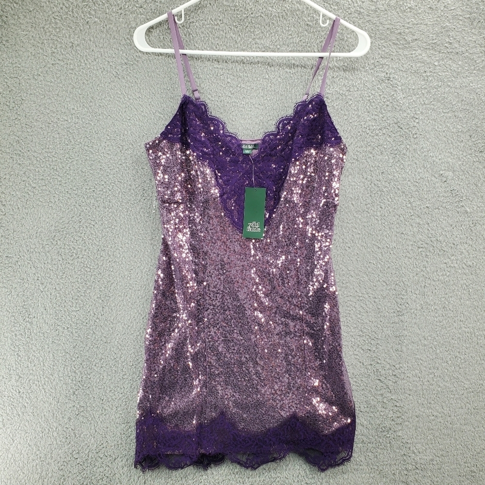 Wild Fable Mini Dress Lace Trim Sequin Slip NWT Dark Mauve Purple